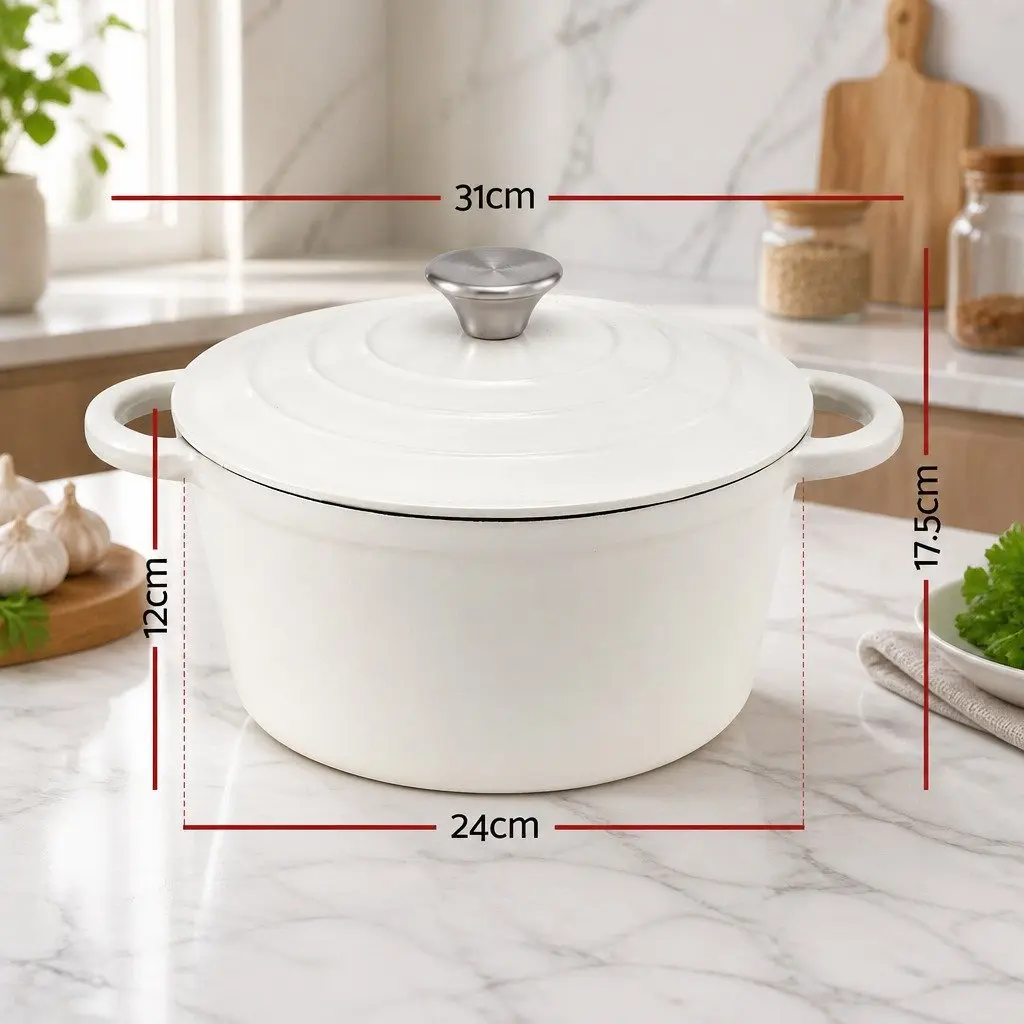 Enameled Cast Iron Dutch Oven Pot for Kitchen 3.8L White