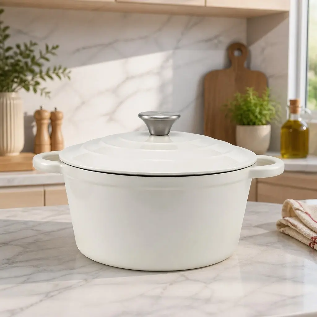 Enameled Cast Iron Dutch Oven Pot for Kitchen 3.8L White