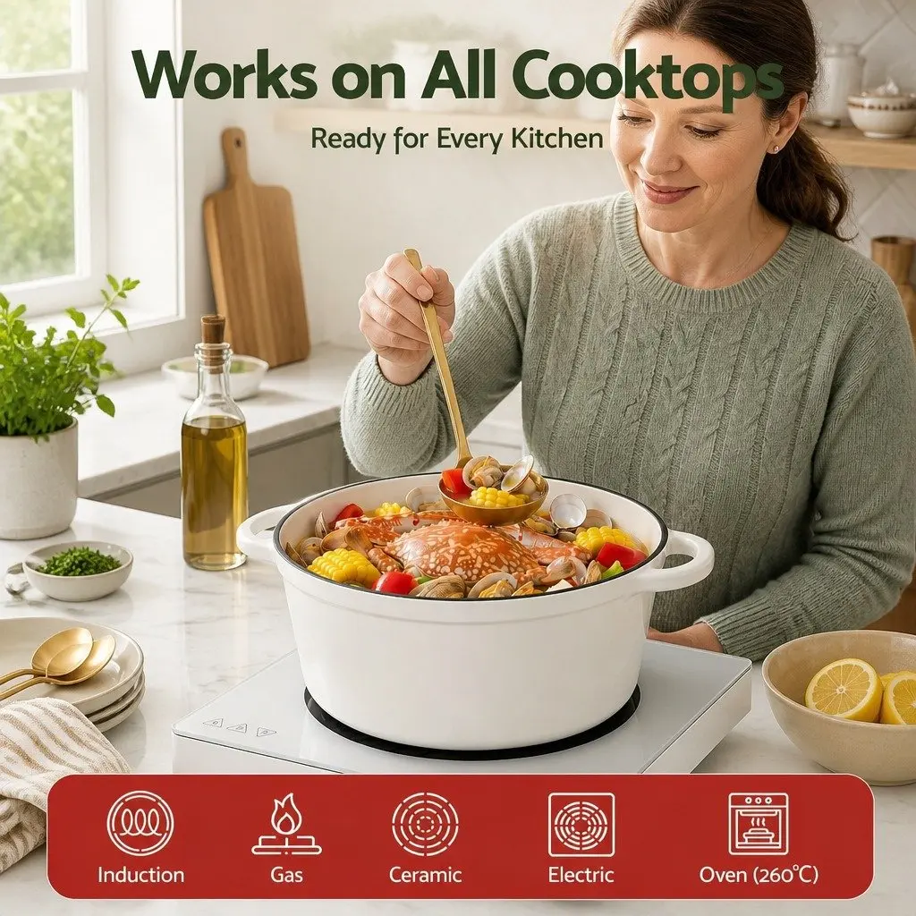 Enameled Cast Iron Dutch Oven Pot for Kitchen 3.8L White