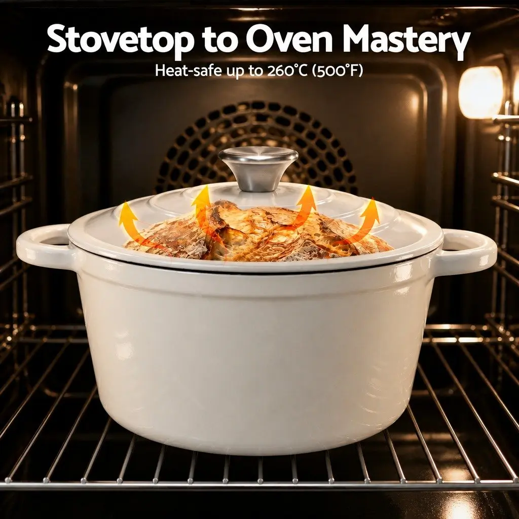 Enameled Cast Iron Dutch Oven Pot for Kitchen 3.8L White