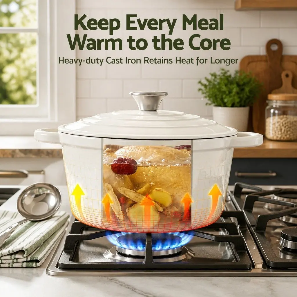 Enameled Cast Iron Dutch Oven Pot for Kitchen 3.8L White
