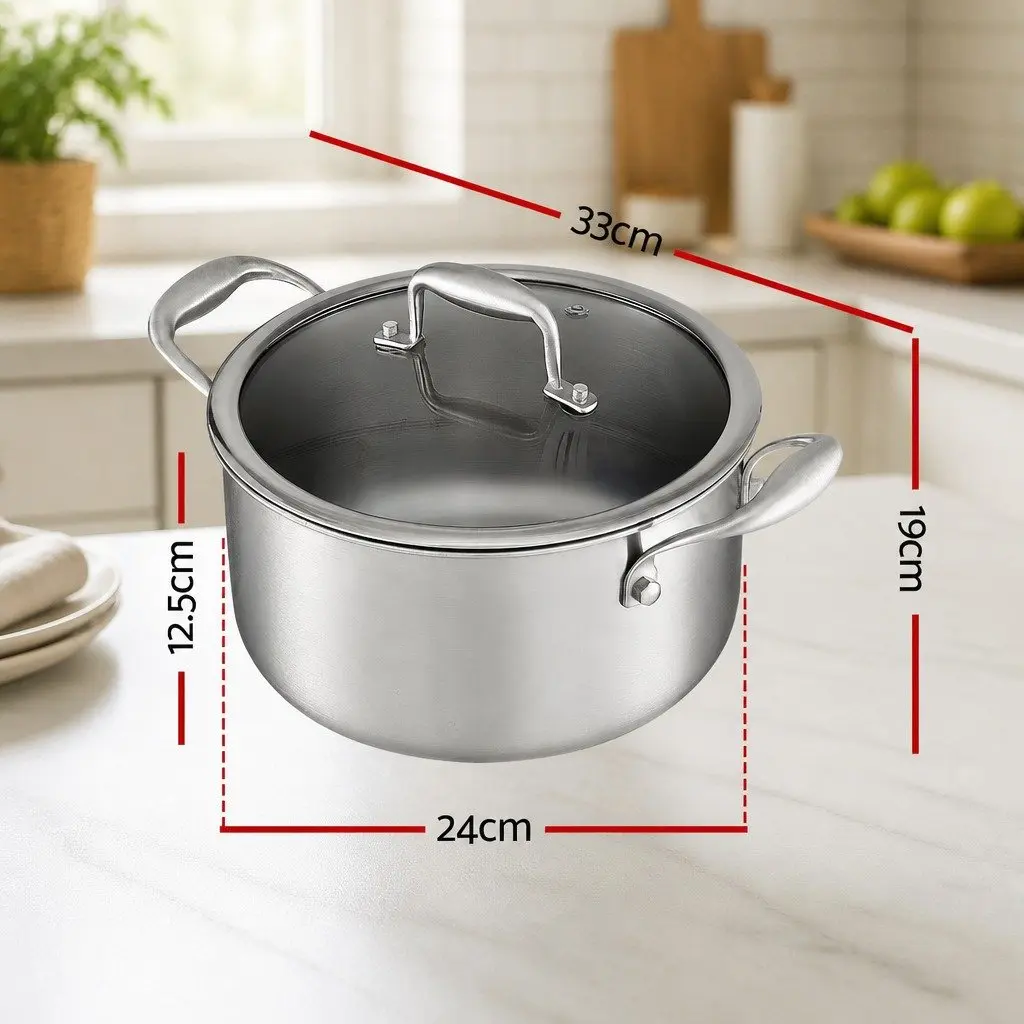 Dutch Oven Pot Kitchen 4.5L Stainless Steel Silver