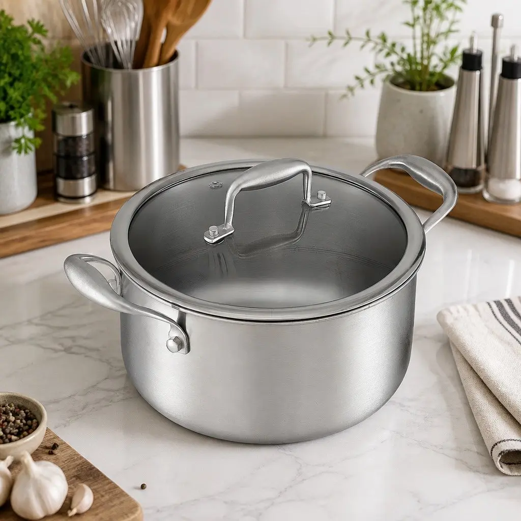 Dutch Oven Pot Kitchen 4.5L Stainless Steel Silver