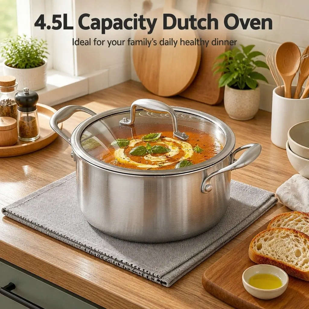 Dutch Oven Pot Kitchen 4.5L Stainless Steel Silver