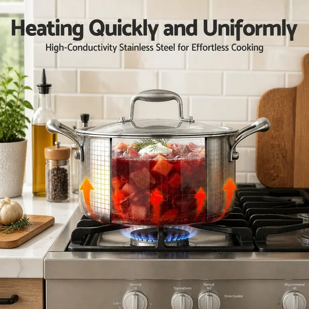 Dutch Oven Pot Kitchen 4.5L Stainless Steel Silver