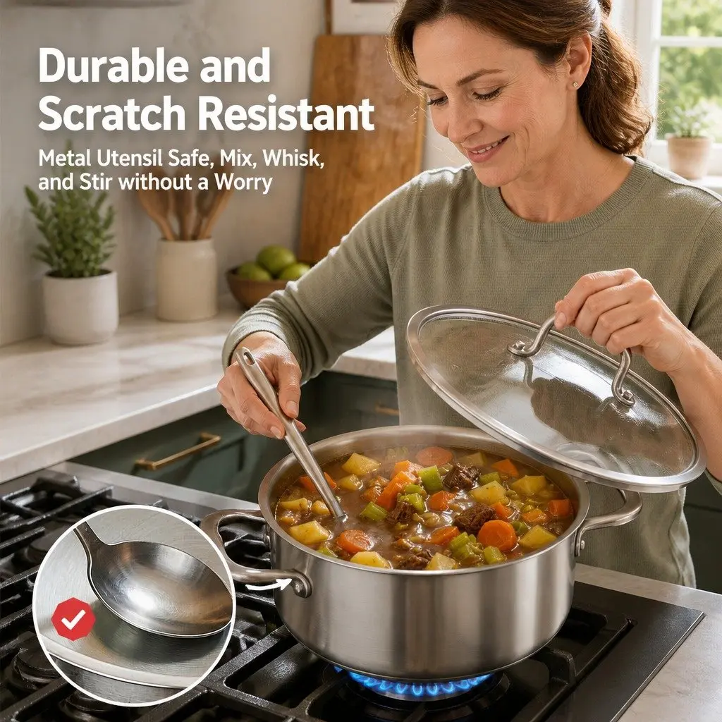Dutch Oven Pot Kitchen 4.5L Stainless Steel Silver