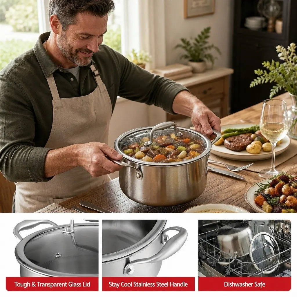 Dutch Oven Pot Kitchen 4.5L Stainless Steel Silver