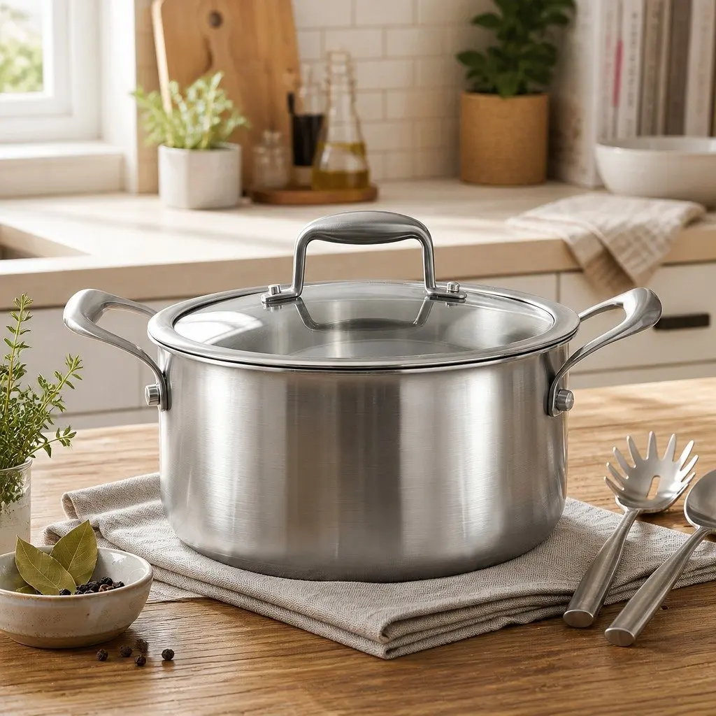Dutch Oven Pot Kitchen 4.5L Stainless Steel Silver