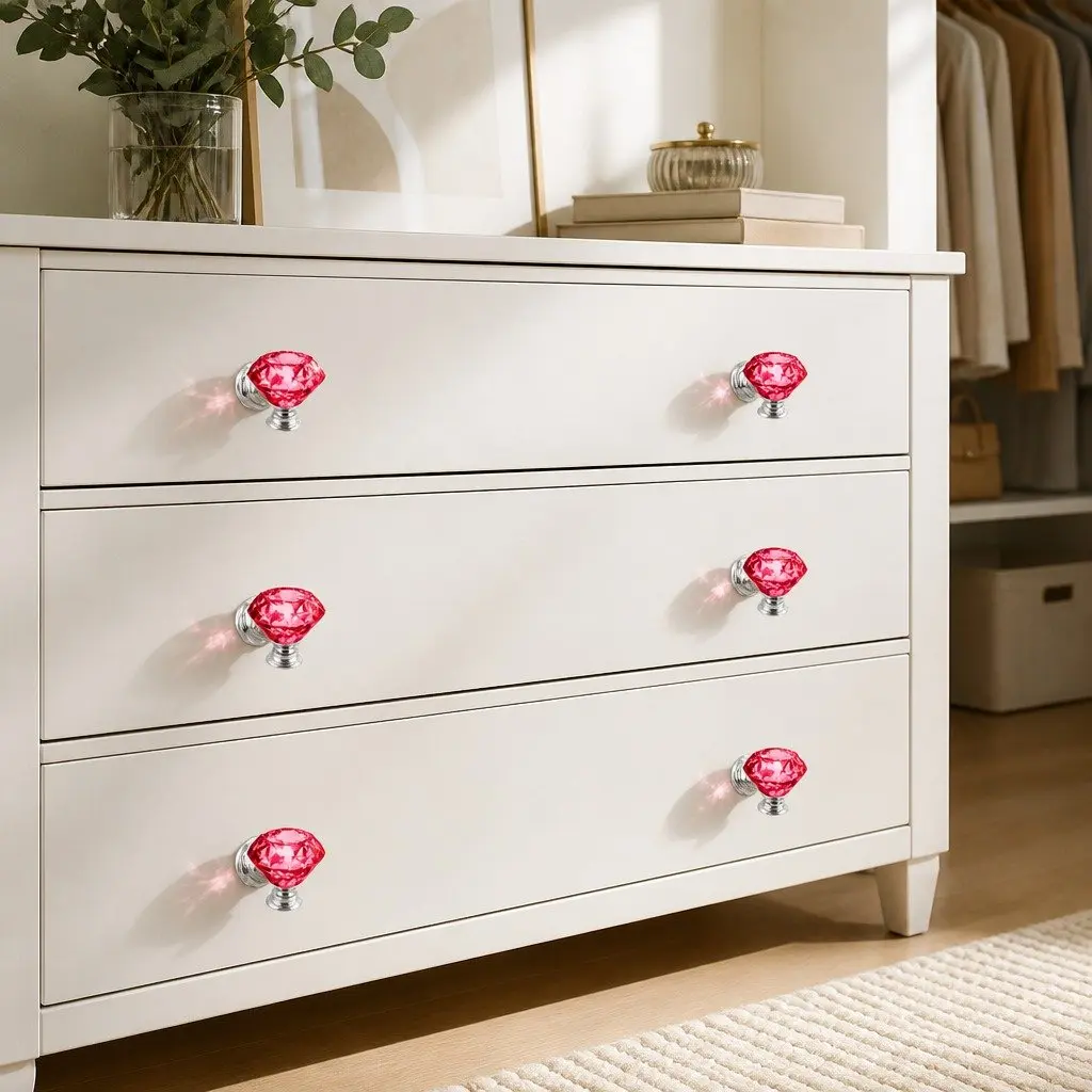 16 Red Crystal Cabinet Knobs 40mm
