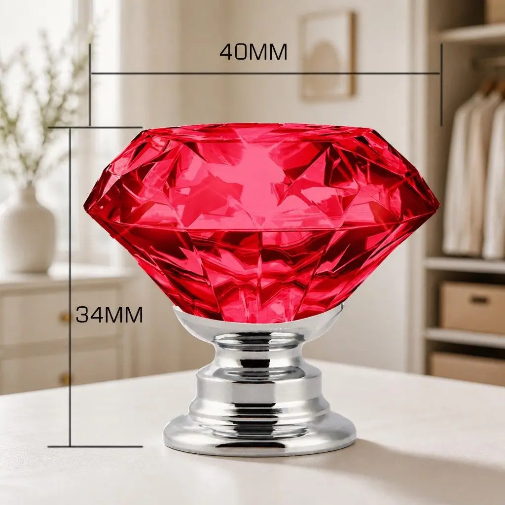 16 Red Crystal Cabinet Knobs 40mm