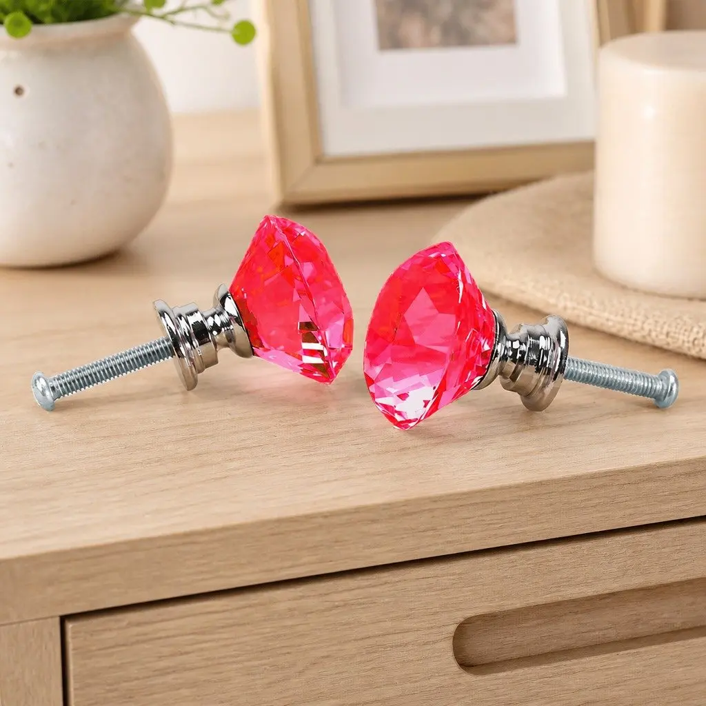 16 Red Crystal Cabinet Knobs 40mm