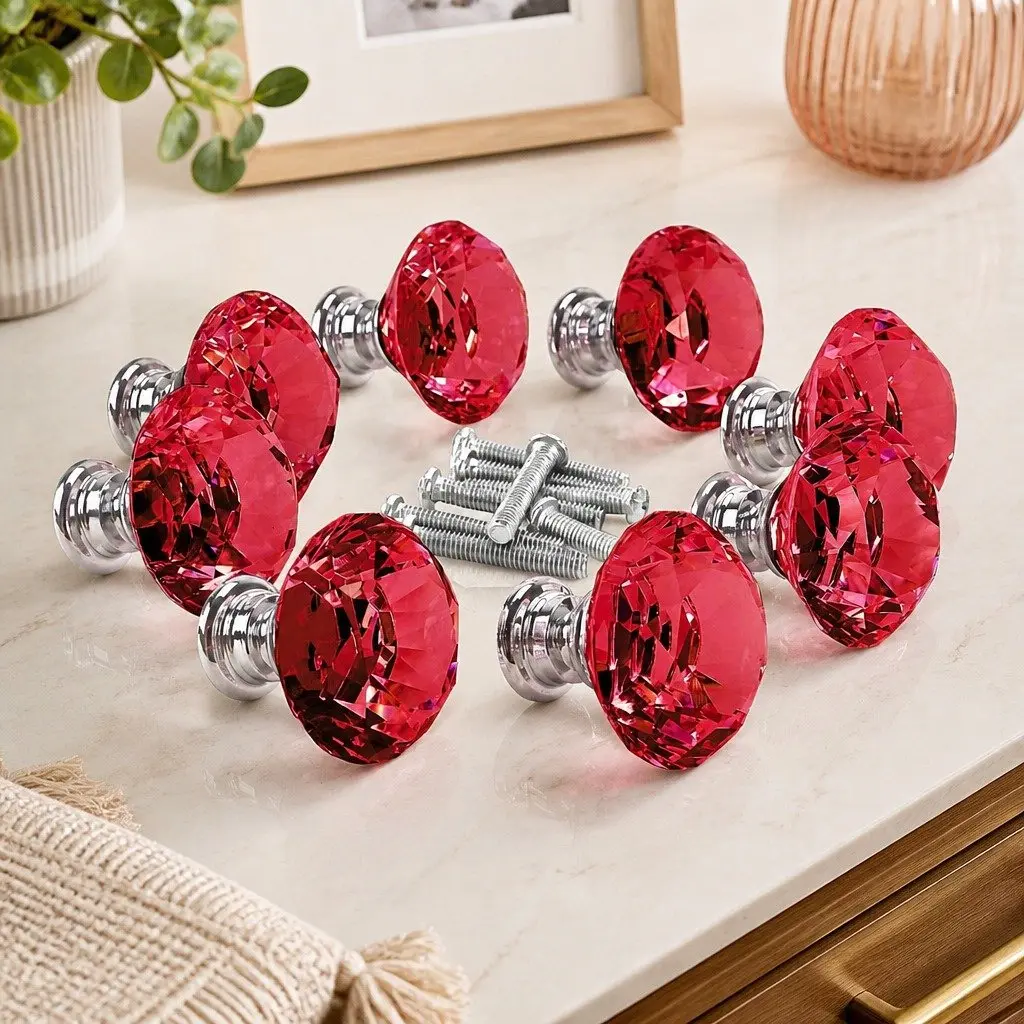 16 Red Crystal Diamond Cabinet Knobs 30mm
