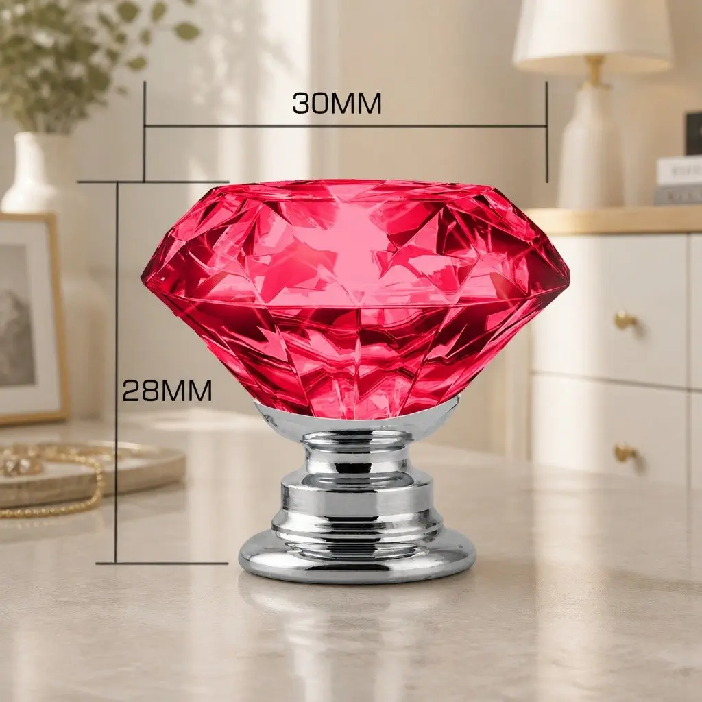 16 Red Crystal Diamond Cabinet Knobs 30mm