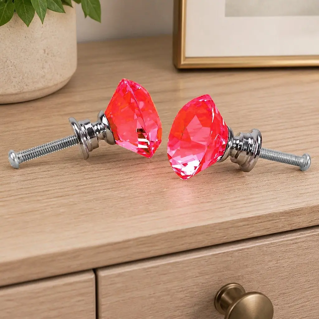 16 Red Crystal Diamond Cabinet Knobs 30mm