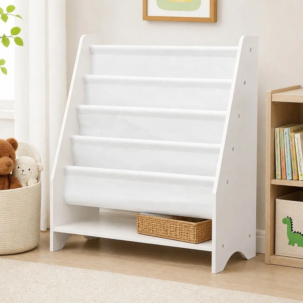 Kids Bookshelf 4-Tier Bookcase Storage Organiser Open Shelves Display 62cm W x 28cm D x 76cm H