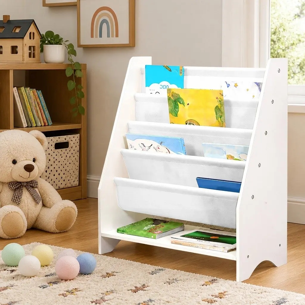 Kids Bookshelf 4-Tier Bookcase Storage Organiser Open Shelves Display 62cm W x 28cm D x 76cm H
