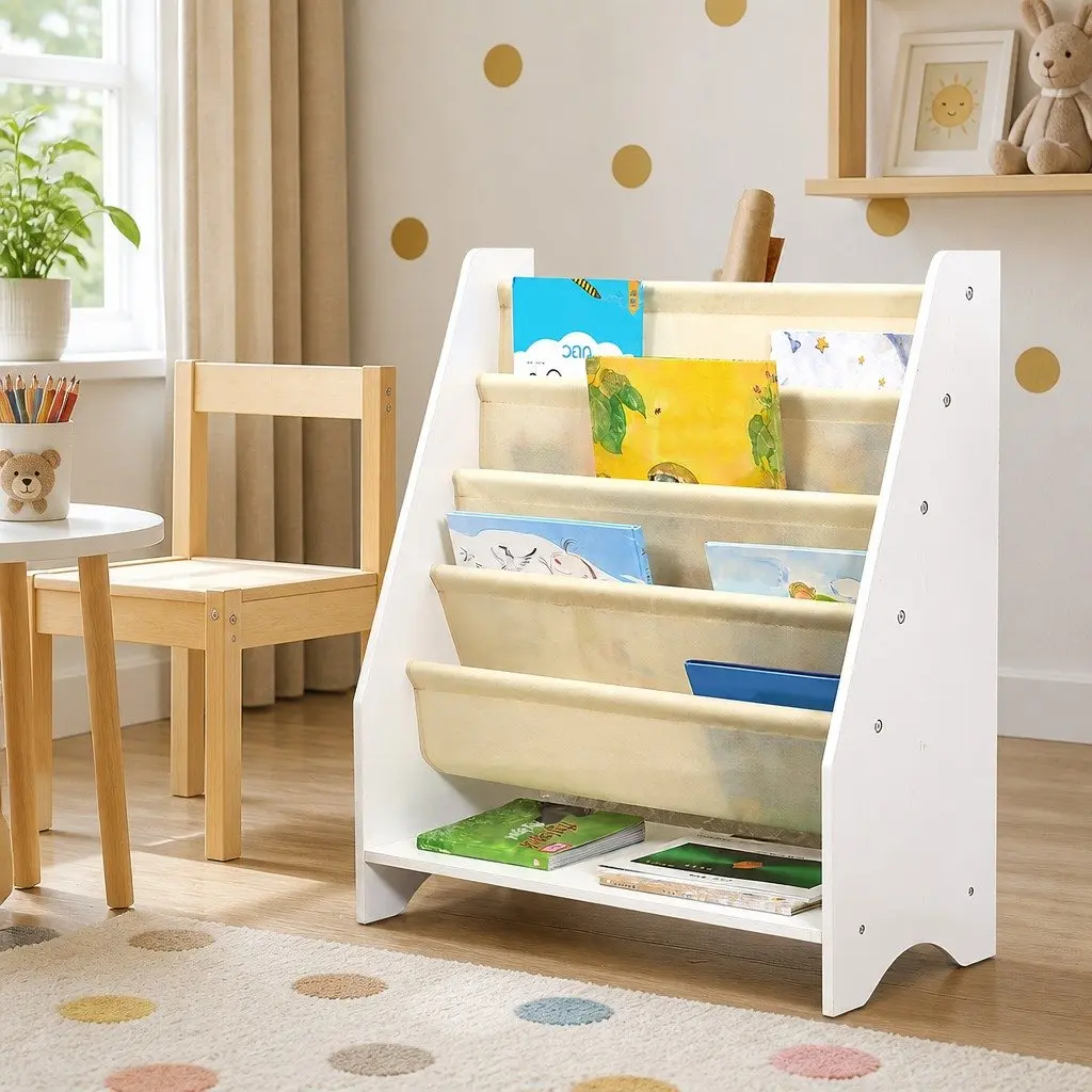 Kids Bookshelf 4-Tier Bookcase Storage Organiser Open Shelves Display 62cm W x 28cm D x 76cm H