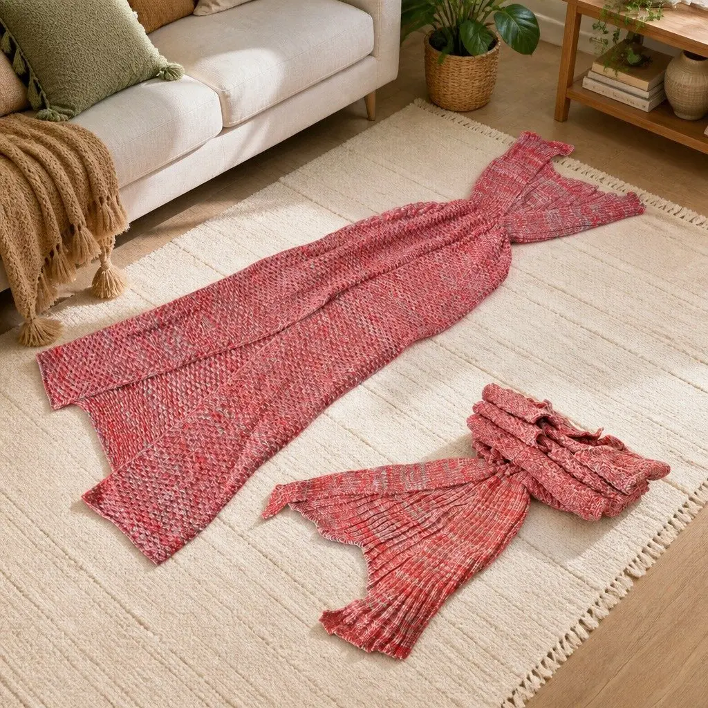 Mermaid Tail Crochet Blanket Sofa Throw Cozy Sleeping Wrap All Seasons