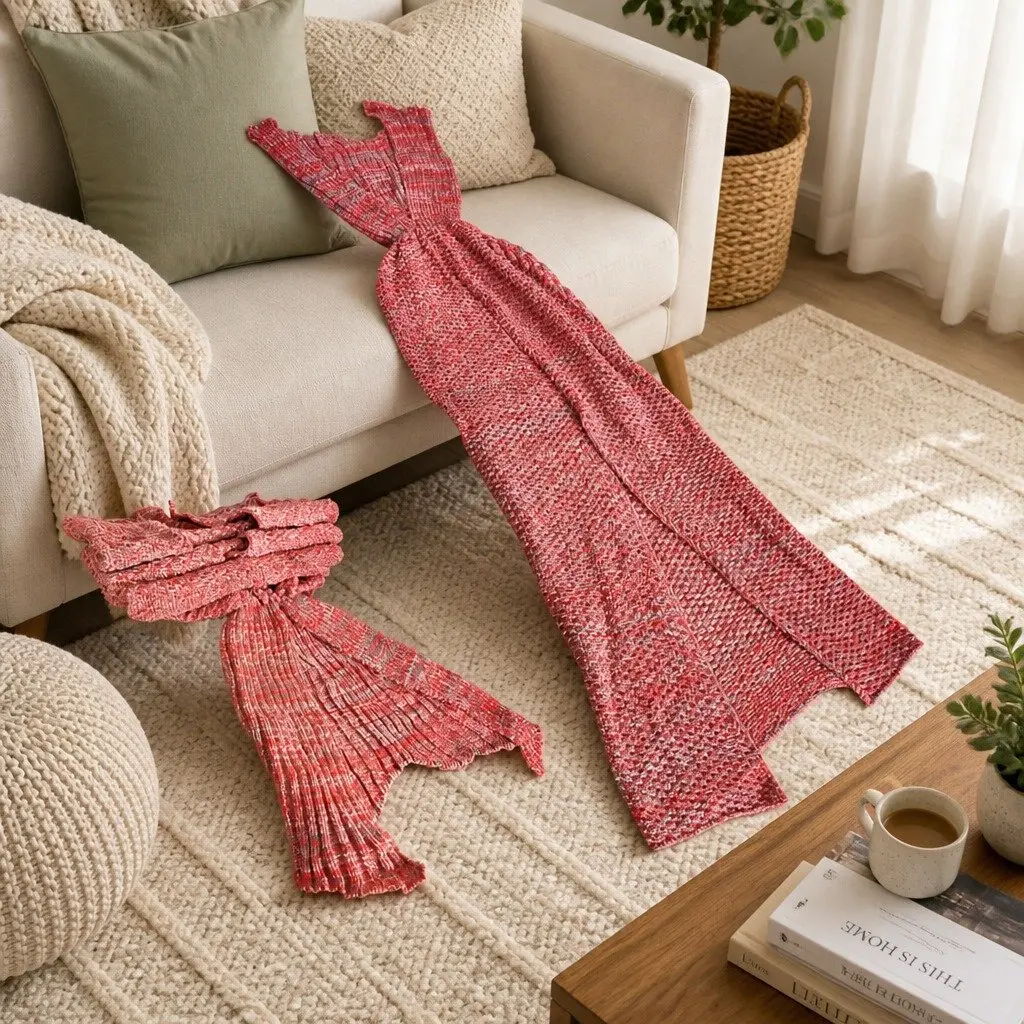 Mermaid Tail Crochet Blanket Sofa Throw Single Size