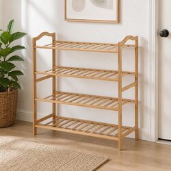 Bamboo Shoe Rack - 80cm Wide, 4 Tiers, Natural Finish