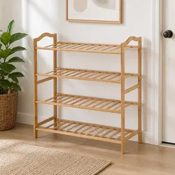 Bamboo Shoe Rack - 80cm Wide, 4 Tiers, Natural Finish