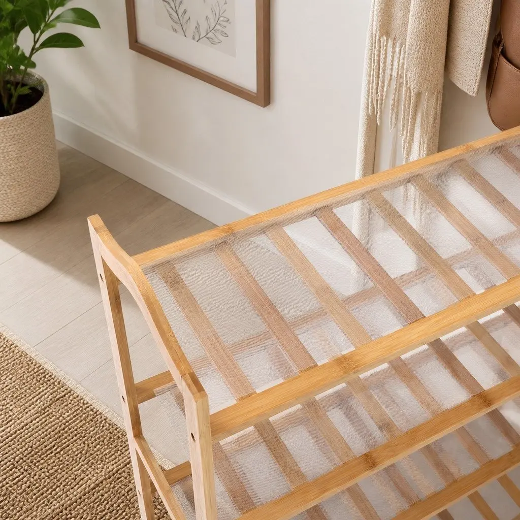 Bamboo Shoe Rack Storage Hallway Bedroom 80cm Wide 4 Tier Wooden Organiser