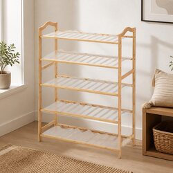 5 Tier Bamboo Shoe Rack with PVC Dust Proof Mat 70cm