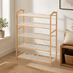 5 Tier Bamboo Shoe Rack with PVC Dust Proof Mat 70cm