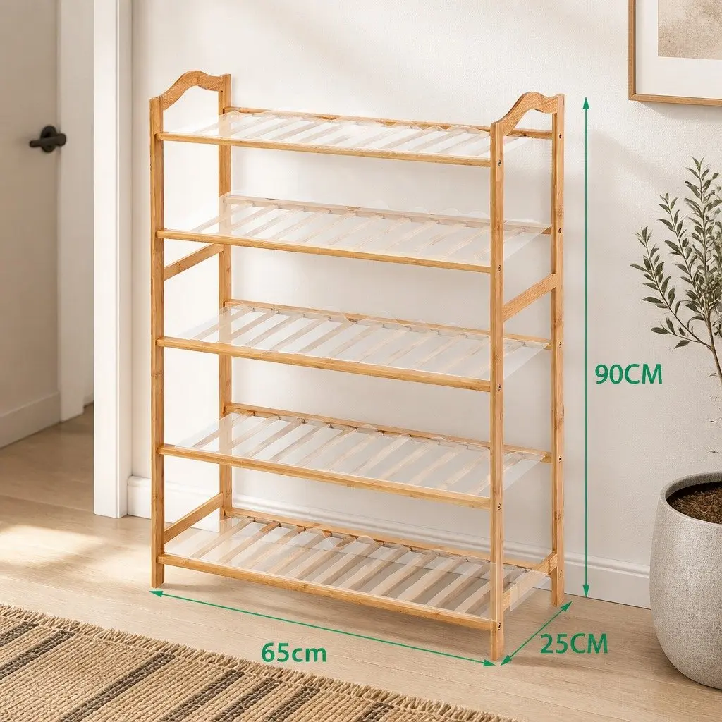 Bamboo Shoe Rack Storage 5 Tier Organizer for Hallway Bedroom 70cm Width