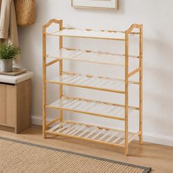 5-Tier Bamboo Shoe Rack - 80cm Width, Natural Wood