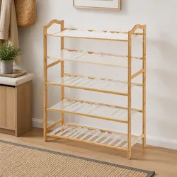 5-Tier Bamboo Shoe Rack - 80cm Width, Natural Wood