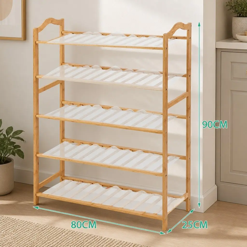 Bamboo Shoe Rack Storage Hallway 80cm Width 5 Tier Wooden Organiser Natural