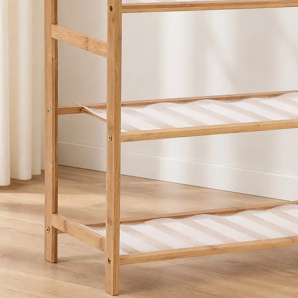 Bamboo Shoe Rack Storage Hallway 80cm Width 5 Tier Wooden Organiser Natural
