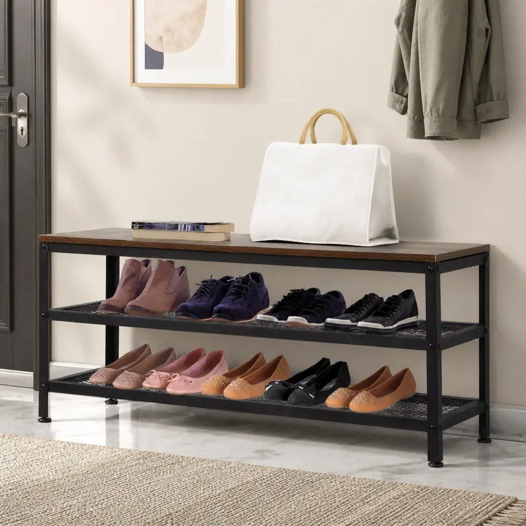 3-Tier Shoe Rack Bench 100cm Metal Shelf