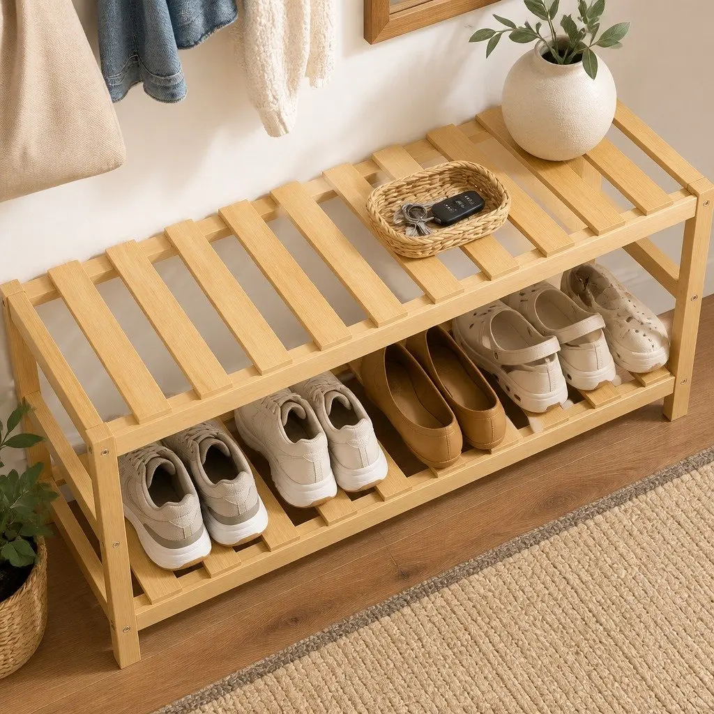 Bamboo Storage Rack 3 Tier Shelf Organiser for Shoes Plants Books Home 60cm L x 26cm W x 66cm H