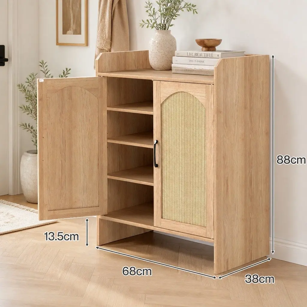 5 Tier Wooden Shoe Cabinet Double Door Storage Rack Organiser Entryway Hallway