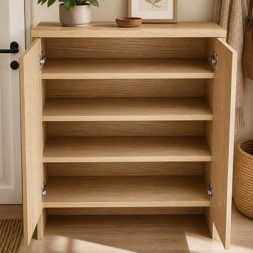 5 Tier Wooden Shoe Cabinet Double Door Storage Rack Organiser Entryway Hallway