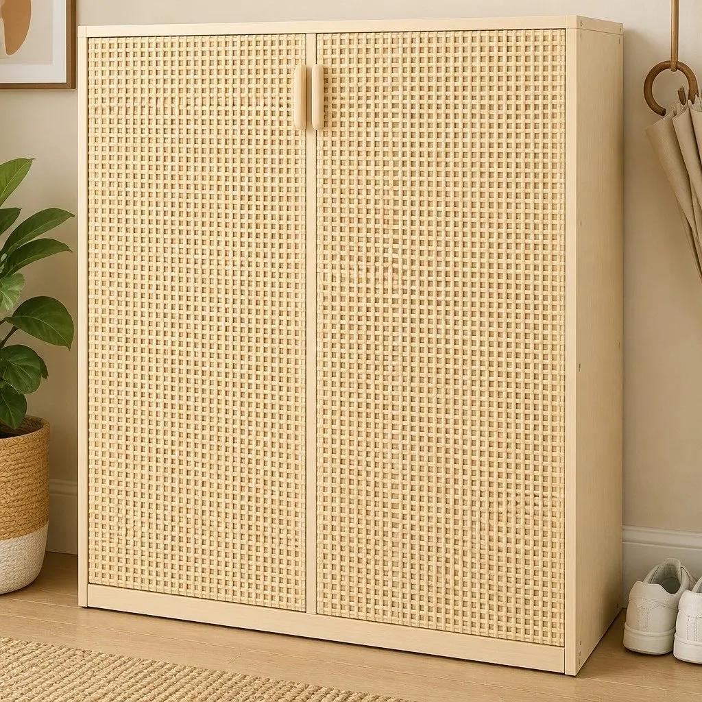5 Tier Wooden Shoe Cabinet Double Door Storage Rack Organiser Entryway Hallway