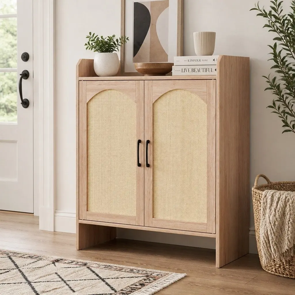 5 Tier Wooden Shoe Cabinet Double Door Storage Rack Organiser Entryway Hallway