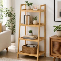 Bamboo 4-Tier Bookcase with Natural Finish