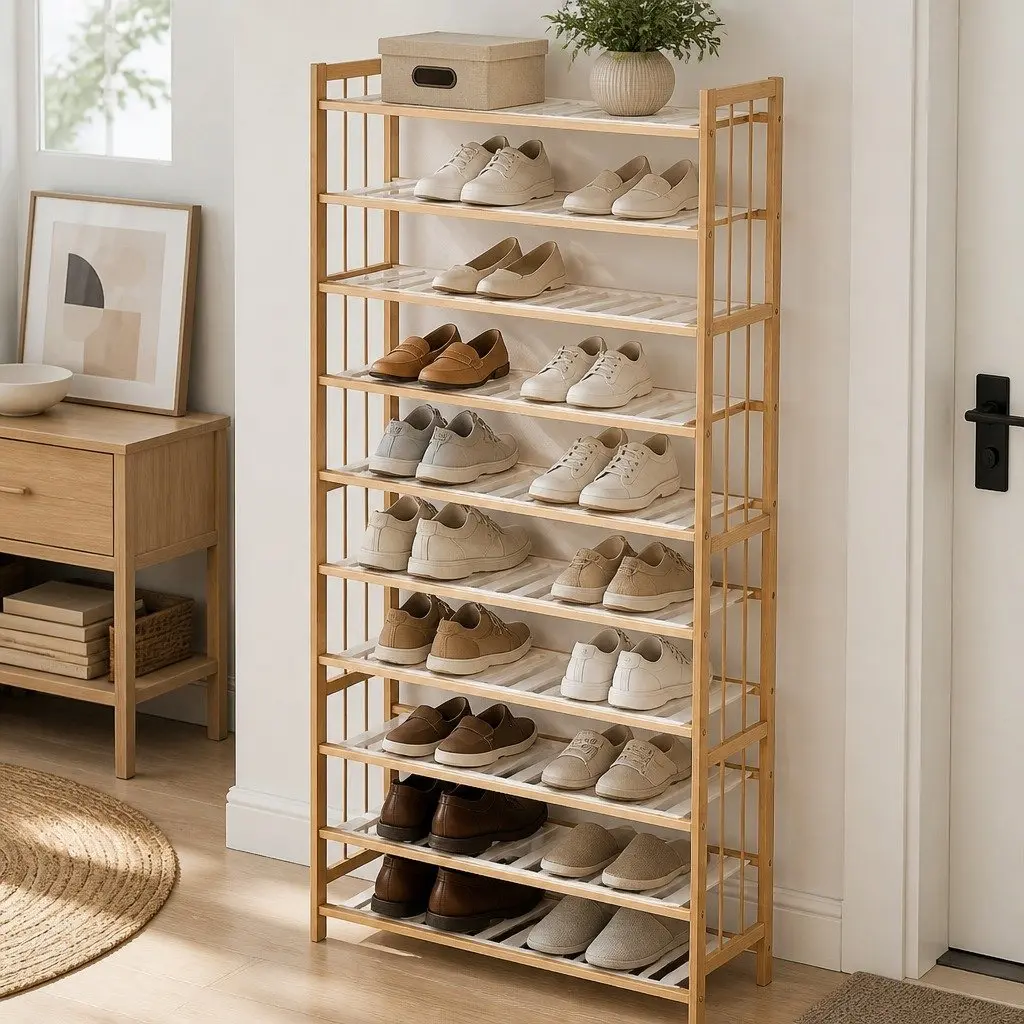 10-Tier Bamboo Shoe Rack, 80cm