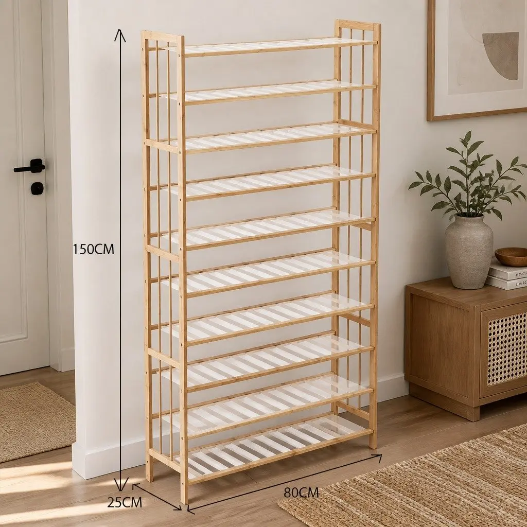 10-Tier Bamboo Shoe Rack, 80cm