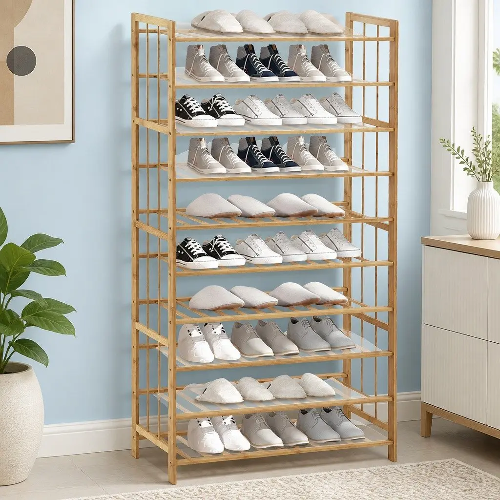 10-Tier Bamboo Shoe Rack, 80cm