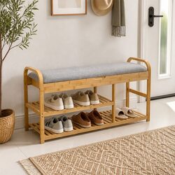 Bamboo Shoe Rack Bench Entryway Seat Storage Box Hidden Compartment 100cm