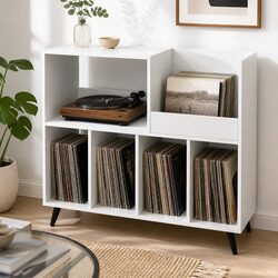 Record Player Stand with Dimensions and Capacity for 300 Albums