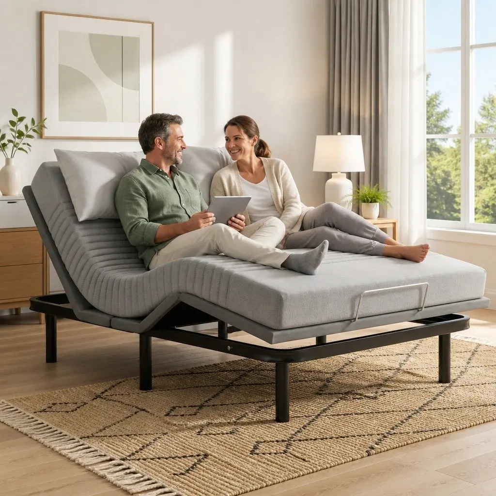 Double Electric Adjustable Bed Frame with Memory Foam Mattress Set Double Size