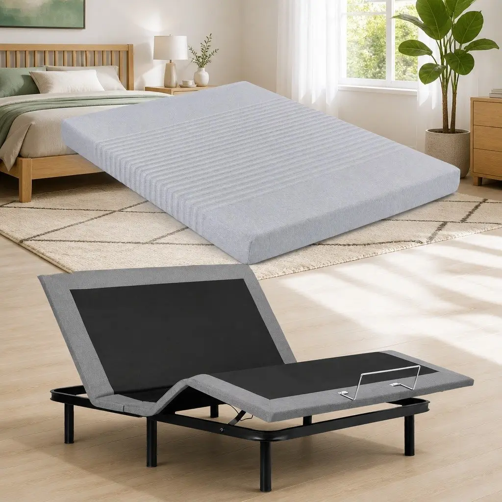 Double Electric Adjustable Bed Frame with Memory Foam Mattress Set Double Size