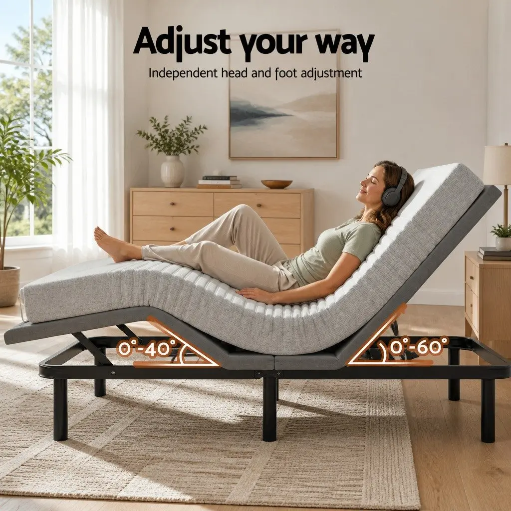Double Electric Adjustable Bed Frame with Memory Foam Mattress Set Double Size