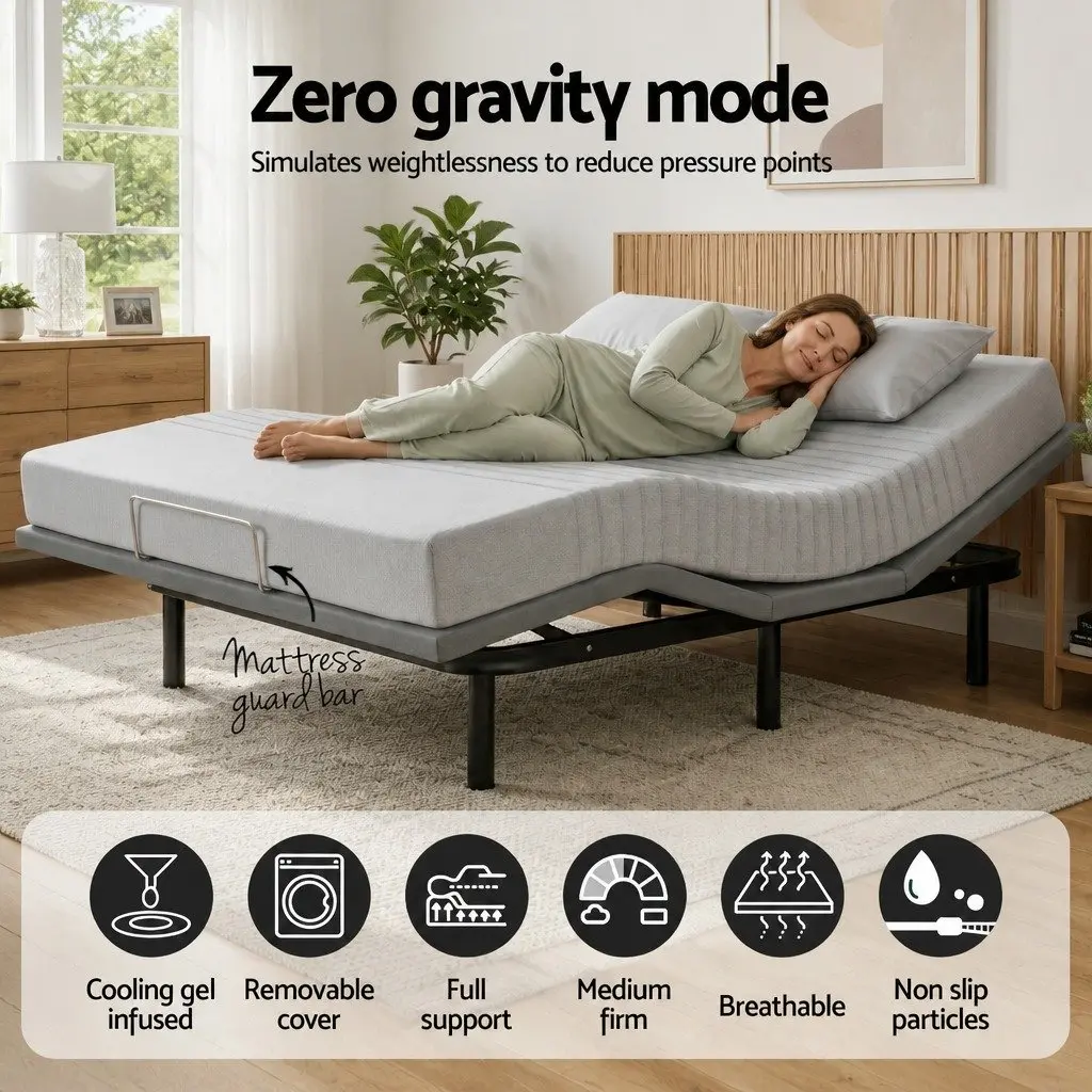 Double Electric Adjustable Bed Frame with Memory Foam Mattress Set Double Size