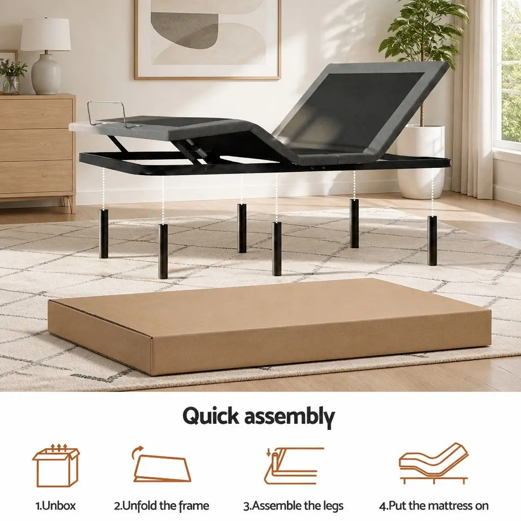 Double Electric Adjustable Bed Frame with Memory Foam Mattress Set Double Size